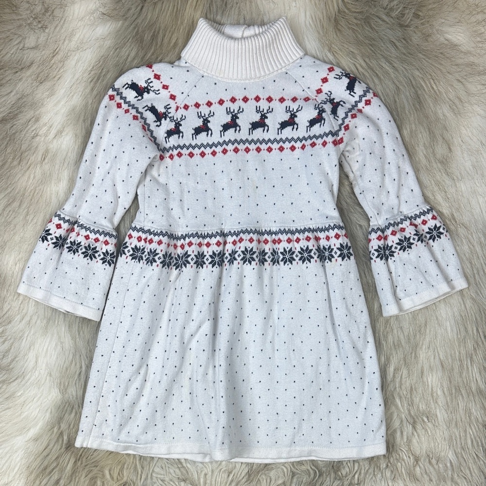 Janie and Jack Girls Christmas Reindeer Fair Isle Sweater Dress Size 5
